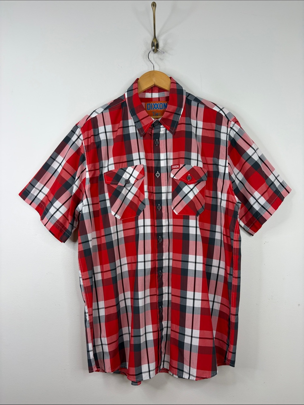 Dixxon Bamboo Shirt Mens XL Red Gray Plaid Short Sleeve The Skipper Loose Fit